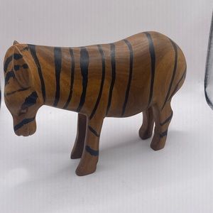 Handcrafted wooden striped zebra animal figure 6.5x4.5”